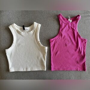 H&M BUNDLE Sleeveless Ribbed Tank Tops - White and Pink